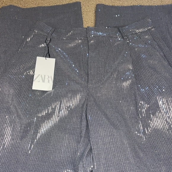 NWT Zara gray sequin menswear wide leg trousers Large - Picture 3 of 4